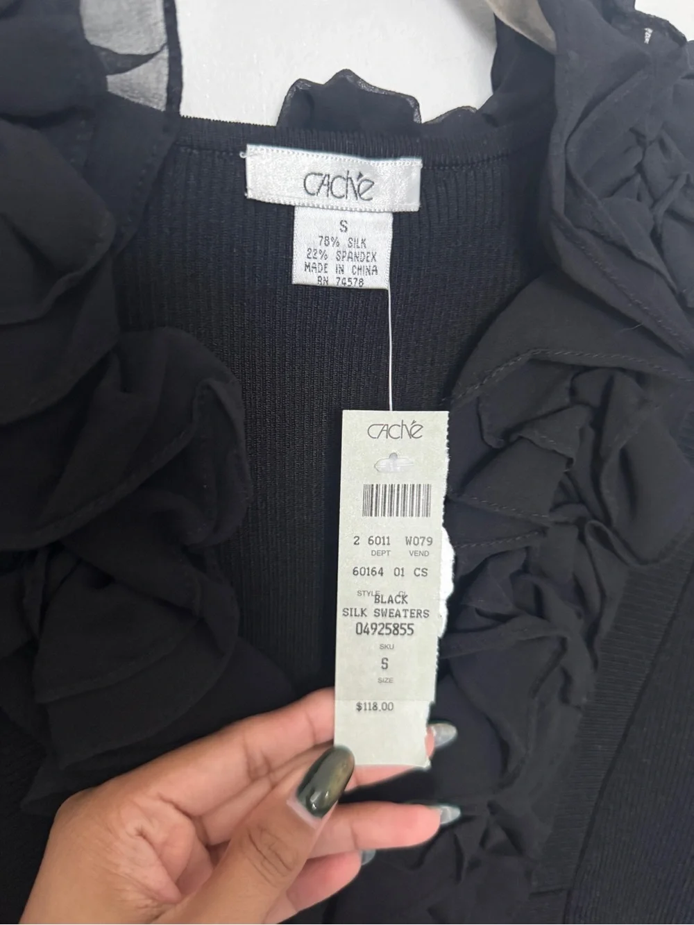 Cache Black Ruffle-Front Silk Blend Cardigan - Picture 4 of 6